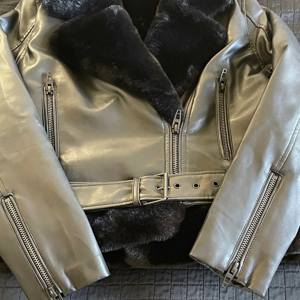 Black Faux Fur Leather Jacket